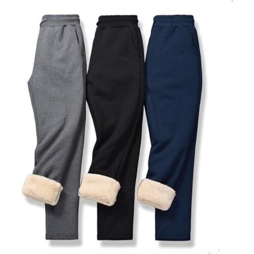 Winter Mens Warm Pants Lamb Wool Lining Pencil Pants for Man and Woman Straight Cashmere Trousers Male Jogger Pants Unisex