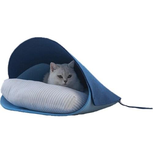 1pcs Cat Litter Blue Whale-shaped Felt Comfortable and Soft Sleeping Cat House Removable and Easy-to-clean Pet Bed Cat Supplies