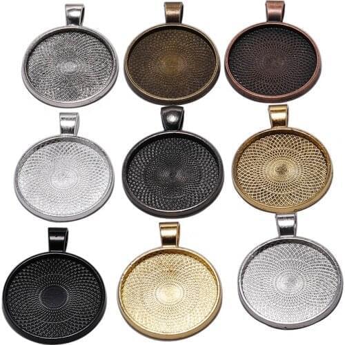 10pcs 25mm Necklace Pendant Setting Cabochon Cameo Base Tray Bezel Blank For Pendants Cabochons Jewelry Making Findings supplies