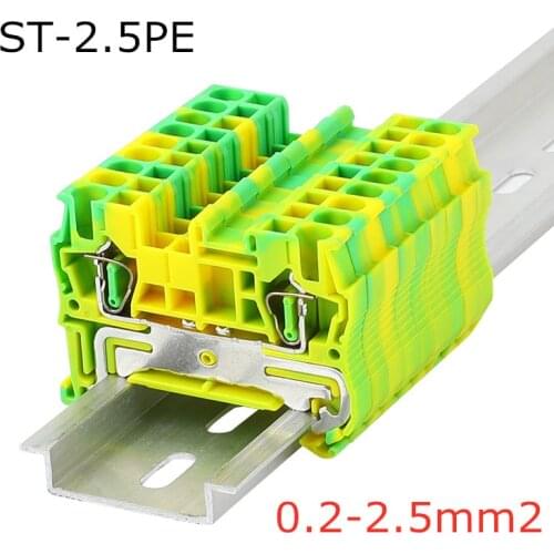 10pcs ST-2.5PE Type Din Rail Wiring Ground Earth Universal Spring Quick Connector Modular Terminal Block ST2.5-PE