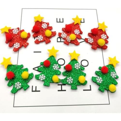 20pcs/lot Multi style Glitter Christmas Tree Padded Appliques For Craft Clothes Sewing Supplies DIY Hair Clip Accessories