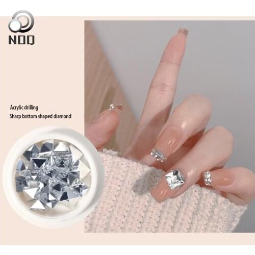 6case/20pcs Nail 6*6 mm Acrylic Crystal White Transparent Nail Art Accessories AB Electroplated Color Cusp Bottom Nail