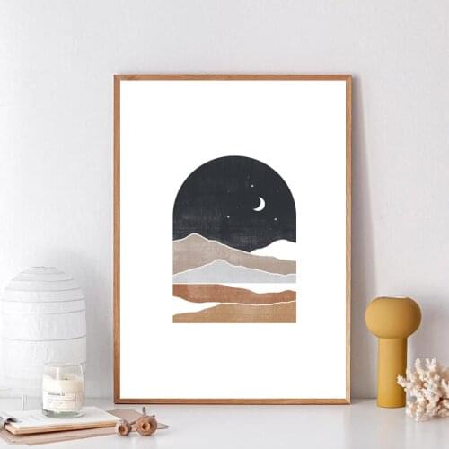 Abstract Sun Mountain Landscape Painting Art Print Burnt Orange Terracotta Boho Wall Art Canvas Poster Bedroom Wall Decoration