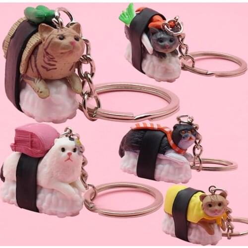 Anime Cartoon Kitten Keychain Cute Sushi Cat Ms. Bag Clothing Keyring Pendant
