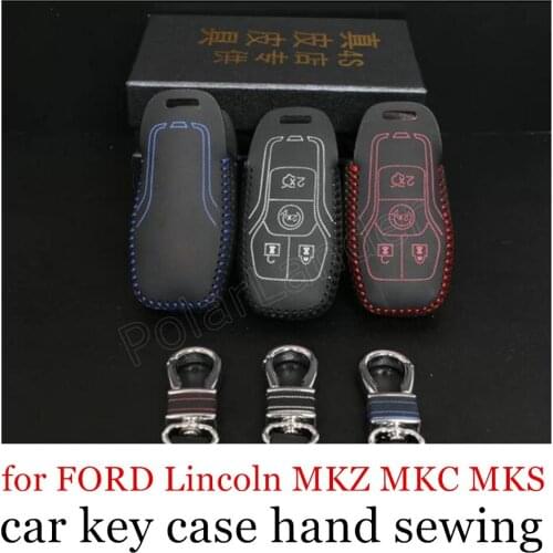 Only Red great sale car key case Genuine leather Hand sewing car key cover DIY car styling fit for FORD Lincoln MKZ MKC MKS