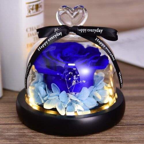 Ornament Gift LED String in Glass Preserved Rose Flower Real Valentines Day Decor Party Preserved Rose in Dome Red Blue Pink