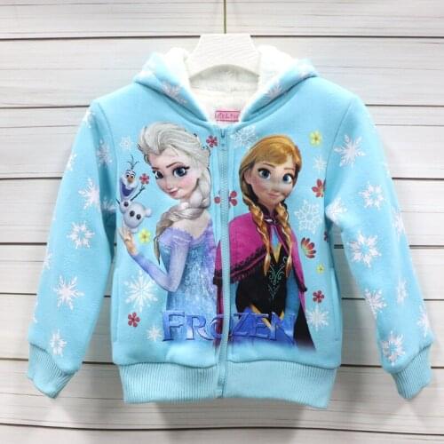 Disney 2021 new girls jacket winter plus velvet thick hooded cotton childrens quilted jacket kids coat cartoon Frozen Elsa Anna