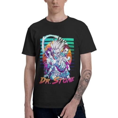 Dr Stone Vintage Retro T-shirt Men Novelty T Shirts Short Sleeve Manga Senku Ishigami Taiju Oki Suika Tshirt 100% Cotton Tee Top
