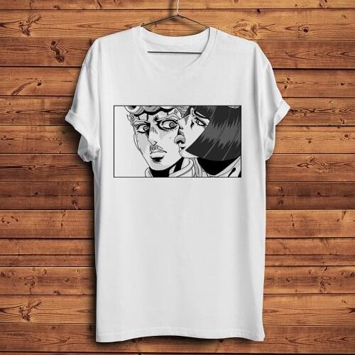 Bucciarati licking Giorno funny anime t shirt men new white casual short tshirt unisex JoJos Bizarre Adventure streetwear tee