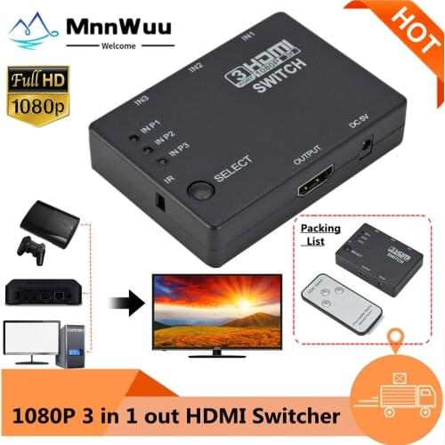 HDMI Splitter 3 In 1 Out Switcher 3 Port Hub Box Auto Switch 3x1 1080p HD 1.4 With Remote Control for HDTV XBOX360 PS3 Computer