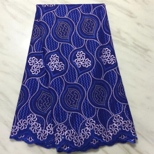 Royal Blue African Cotton Lace Fabric Swiss Cotton 100% Voile Fabric Embroidery Sweing Fabric For Women Dresses Party VMP5040