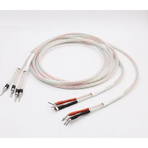 A Pair Valhalla Series Hifi speaker Cable With Banana to Spade Plug Speaker Audio Cable 2.5M