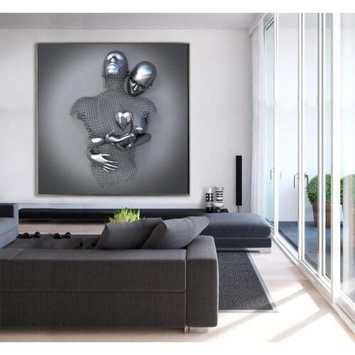 Metal Figure Statue Wall Art Canvas Painting Romantic Lover Sculpture Poster Picture For Living Room Home Decor Wall Painting