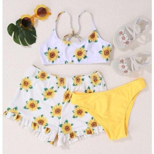 Summer Print 3Pcs Girls Swimwear Children Bikini Suits 3-9Years Two-Pieces Beach Bathing Suit Fashion Swimsuits Sports for Kids