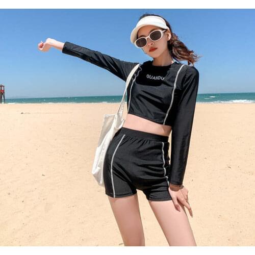 Swimsuit Female Conservative Student Two-Piece Split Sports Cover Belly Slimming Long-Sleeve Sun Protection Swimwear Hot Spring