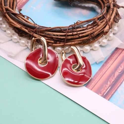 Copper Material Earrings Polished Geometry Round Dripping Glaze Link Statement For Women Girls