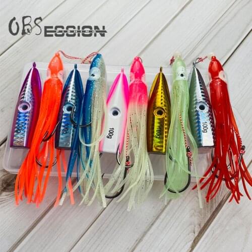Kabura Metal bait Lead jig 5pcs box 200g-60g Rubber Inchiku Sliding Assist Squid Hooks Jig Skirt Sinking Winter Sea fishing lure