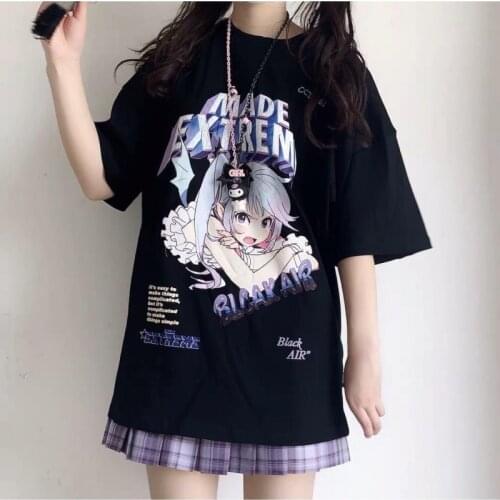 Harajuku Sweet Girls Streetwear Fun Letter Print Casual Cute Demon Anime Cotton JK Top Japanese Kawaii Y2K Vintage Women T-Shirt