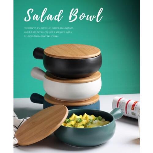 Oven baked rice bowl with handle baking bowl ceramic plate personality household noodles bowl with cover fruit salad bowl