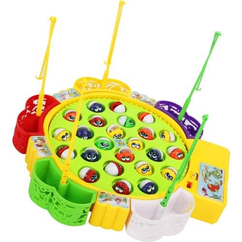 Colorful Fishing Game Toy Set With Electronic Rotating Board And 24 Fishes