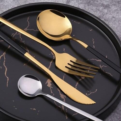 4pcs Black Gold Cutlery Set Stainless Steel Silverware Flatware Steak Knife Fork Spoon for Wedding Party Dinnerware Cutlery