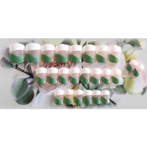 Fake Nails Short Two-color Stitching Glossy Nail Stickers Complete Nail Stickers 24 Nail Stickers With Glue Накладные Ногти