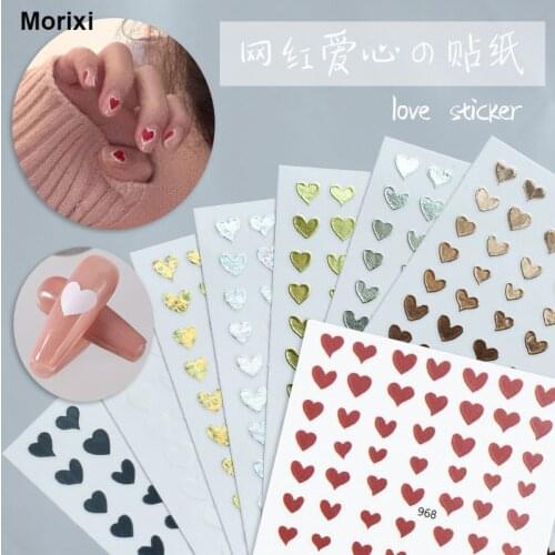 Nail art sticker gold white silver red heart laser transparent foil self adhesive manicure accessories slider decal YJ003