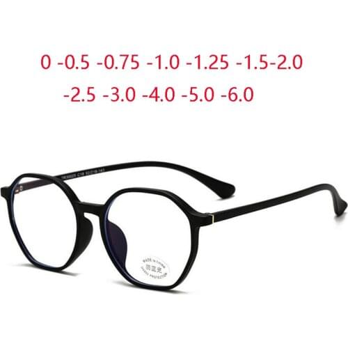 TR90 Polygon Anti-blue Light Computer Glasses Frame Women Men Minus Lens Prescription Spectacle Diopter 0 -0.5 -0.75 -1.0 To -6