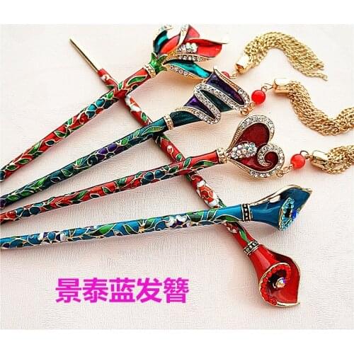 Wholesale womens fashion jewelry Chinese style handcrafted cloisonne hair sticks archaize tool ancient color step shake