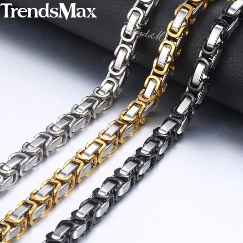 Mens Necklace Stainless Steel Byzantine Box Link Chain Necklaces Male Collar Fashion Jewelry Gifts 18-36" KNN20