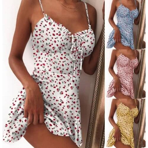 Women Strawberry Dress Strap White Sexy Backless Oversize Lady Dress Summer Beach High Waist Fashion Female Mini Dress Designer