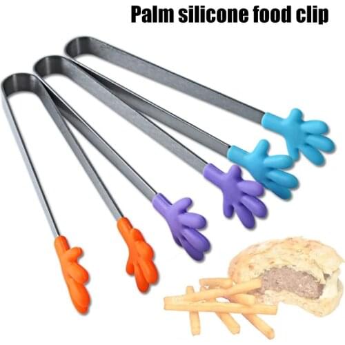 Portable Creative Small Palm Silicone Clip Non-slip Stainless Steel Mini Food kitchen Dishes BBQ Clip Kitchen Tool LXY9