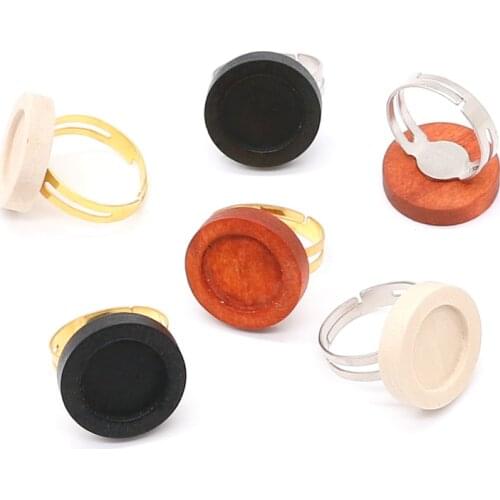 Aiovlo 10pcs/lot Adjustable Wood Cabochon Ring Base Fit 12mm Diy Blank Bezel Settings Findings for Jewelry Making Supplies