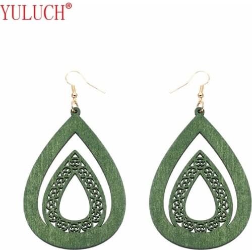 YULUCH HOT Bohemian wooden hollow drop earrings for ethnic fashion womens accessories gift