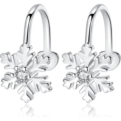 New 925 Sterling Silver Fashion Snowflake Shiny Crystal Ladies`clip Earrings Jewelry Female Christmas Gift Drop Shipping