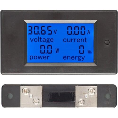 Blue LCD display DC 6.5-100V,50A voltage , ampere, power , Energy combination meter with 50A current shunt V , A, W , Wh meter