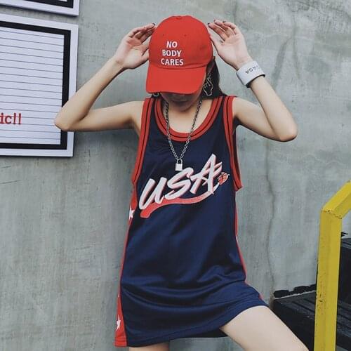 USA Letter Sports Dress Basketball Jersey T-shirt College Street Style O-neck Casual Wear Onersize Loose Vest Top Women Dress