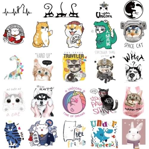 Cartoon Cute Animal Cats and Dogs Pattern Stickers on Clothes Heat Transfer for Clothing Printed Heat-sensitive Patches