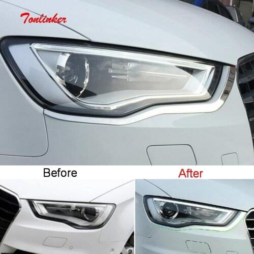 Tonlinker Exterior Headlights Eyebrow Cover Case Stickers for AUDI A3 2014-17 Car styling 2 PCS Stainless Steel Cover stickers