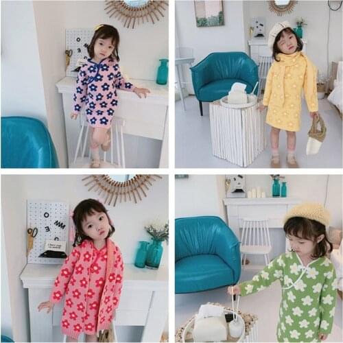 Tonytaobaby New Winter Girls' Childrens Wear Elegant Knitting Flower Chinese Cheongsam Girls Dress Kids Dresses for Girls