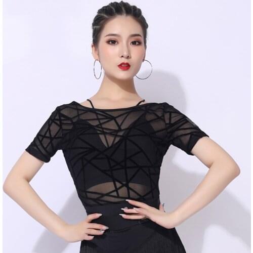 Summer Women Latin Dance Tops Sexy Mesh Backless Tango Dancing Costume Ballroom Rumba Practice Wear Performance Clothes YS1604