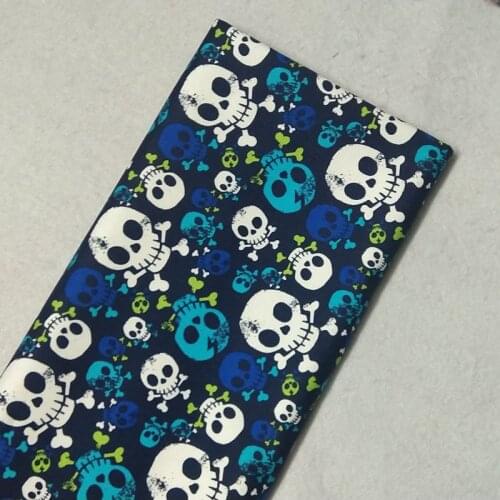Vintage Thick Punk Cool Navy Blue Skull Heads Printed Cotton Canvas Fabric 50x70cm Skull Fabric Patchwork DIY Sewing tablecloth