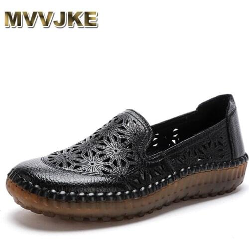 MVVJKE Women Casual Shoes Woman Genuine Leather Loafers Slip On Women Flats Loafers Ladies Driving Shoe Cutouts Women Shoe