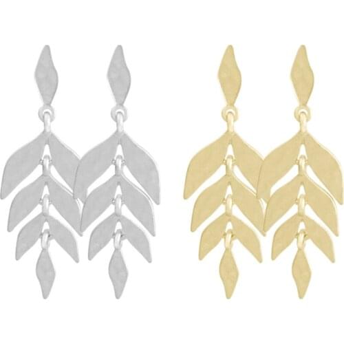 Trendy Gold Color Or Silver Color Jewelry Hammered Effect Leaf Drop Earrings For Women Girl Lovely Daily Decoration Accessory