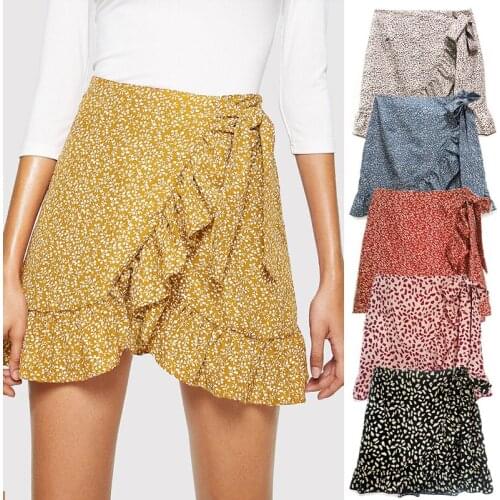 2021 Sexy Ladies Dress Beach Swimwear High Waist Lace Short Skirt Fashion Ruffled Irregular Print Zipper Skirt