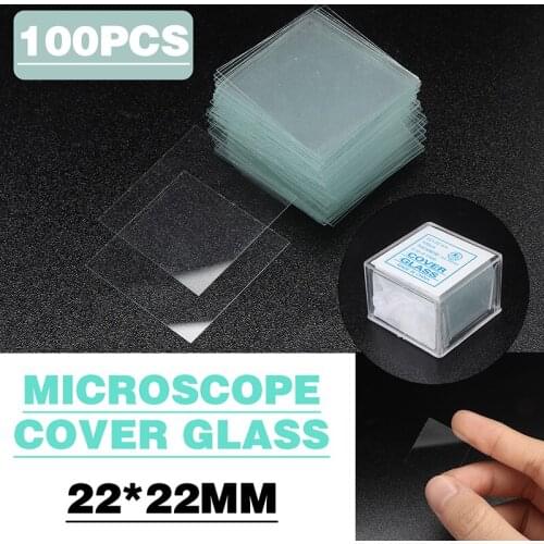 100pcs 22*22mm Square Microscope Cover Glass Set School Education Lab Replacement Tool Blank Coverslip Slides Lab Supplies