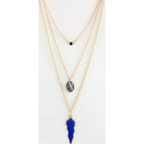 2016 New Multi Layer oval Sodalite necklaces triangle blue crystal drip necklace women
