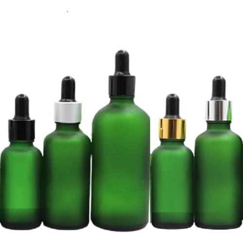 5ml 10ml 20ml 30ml 50ml 100ml Empty Dropper Essential Oil Vials Black Top Frost Green Glass Cosmetic Container Packaging Bottle