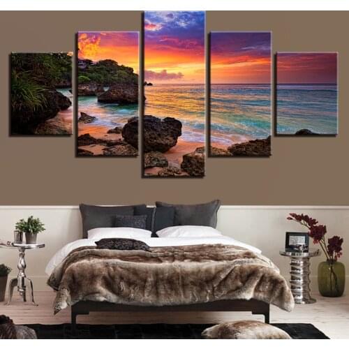 5PCS HD Printed Nordic Art Seascape Photos Living Room Bedroom Home Decor Poster Sunset Luminous Painting Beach Wave Frameless