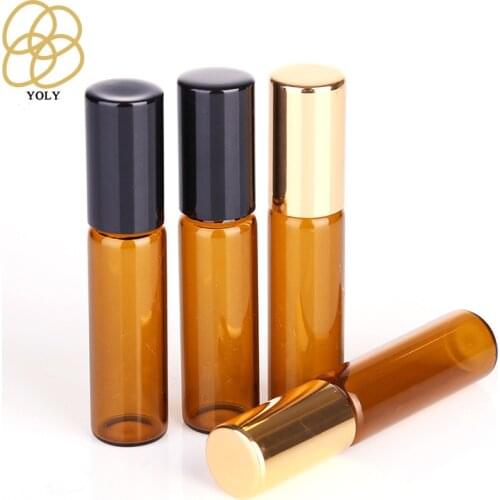 5pc/set 5ml brown rollerball bottle/essential oil bottle/steel ball roller/brown glass bottle, easy to carry and travel